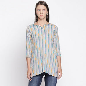 Grey Printed Pure Cotton Top - Peachmode