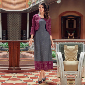 Grey Printed Rayon Anarkali Kurti - Peachmode