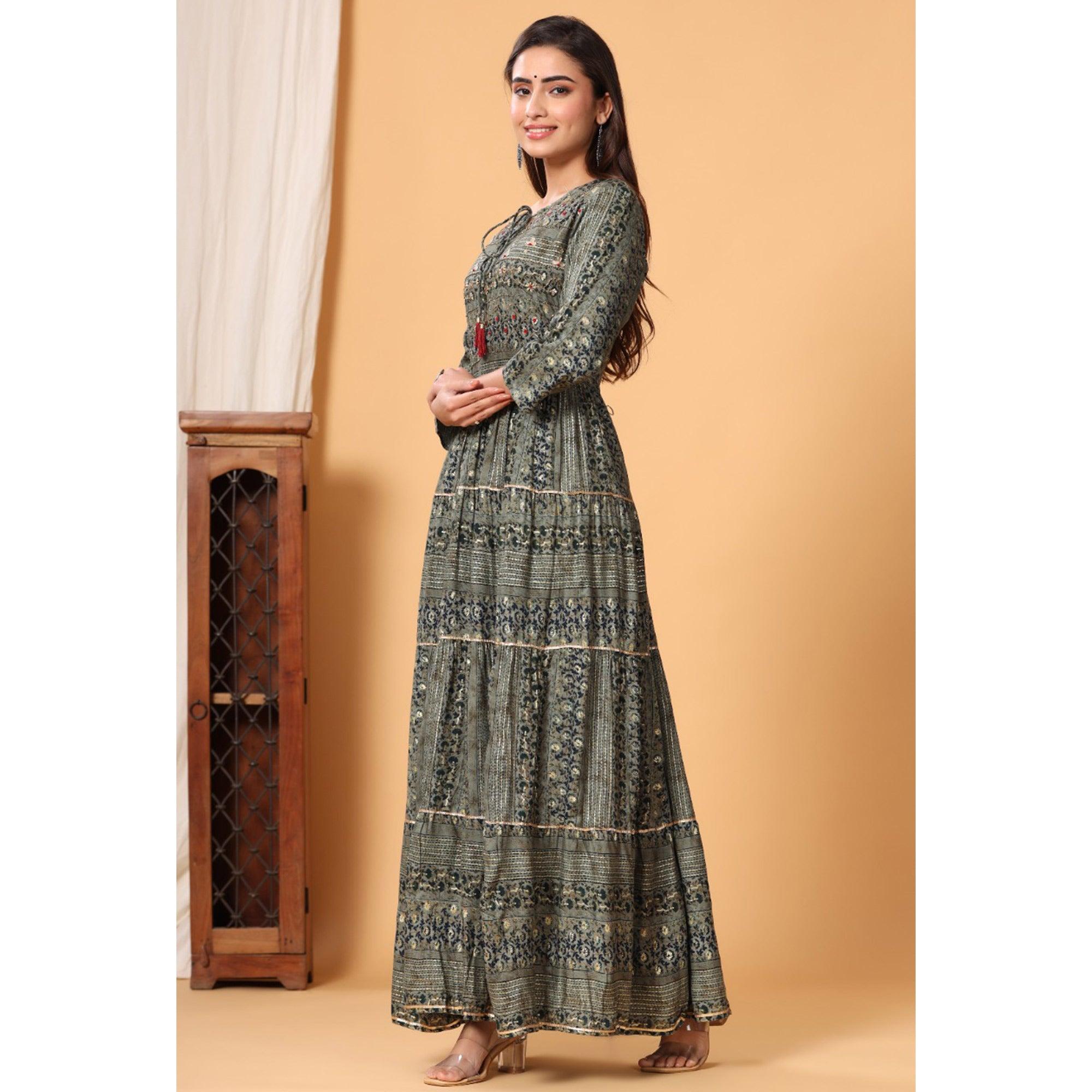 Grey Printed Rayon Kurti - Peachmode