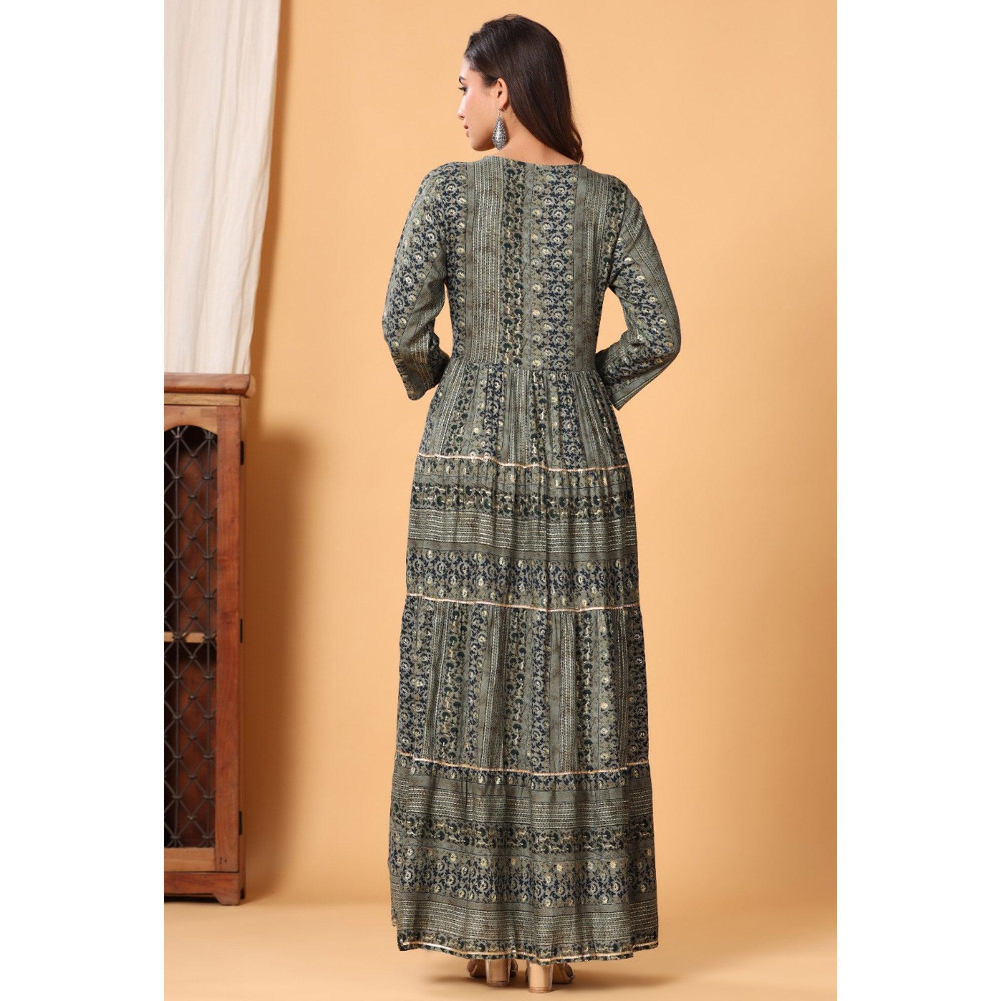 Grey Printed Rayon Kurti - Peachmode