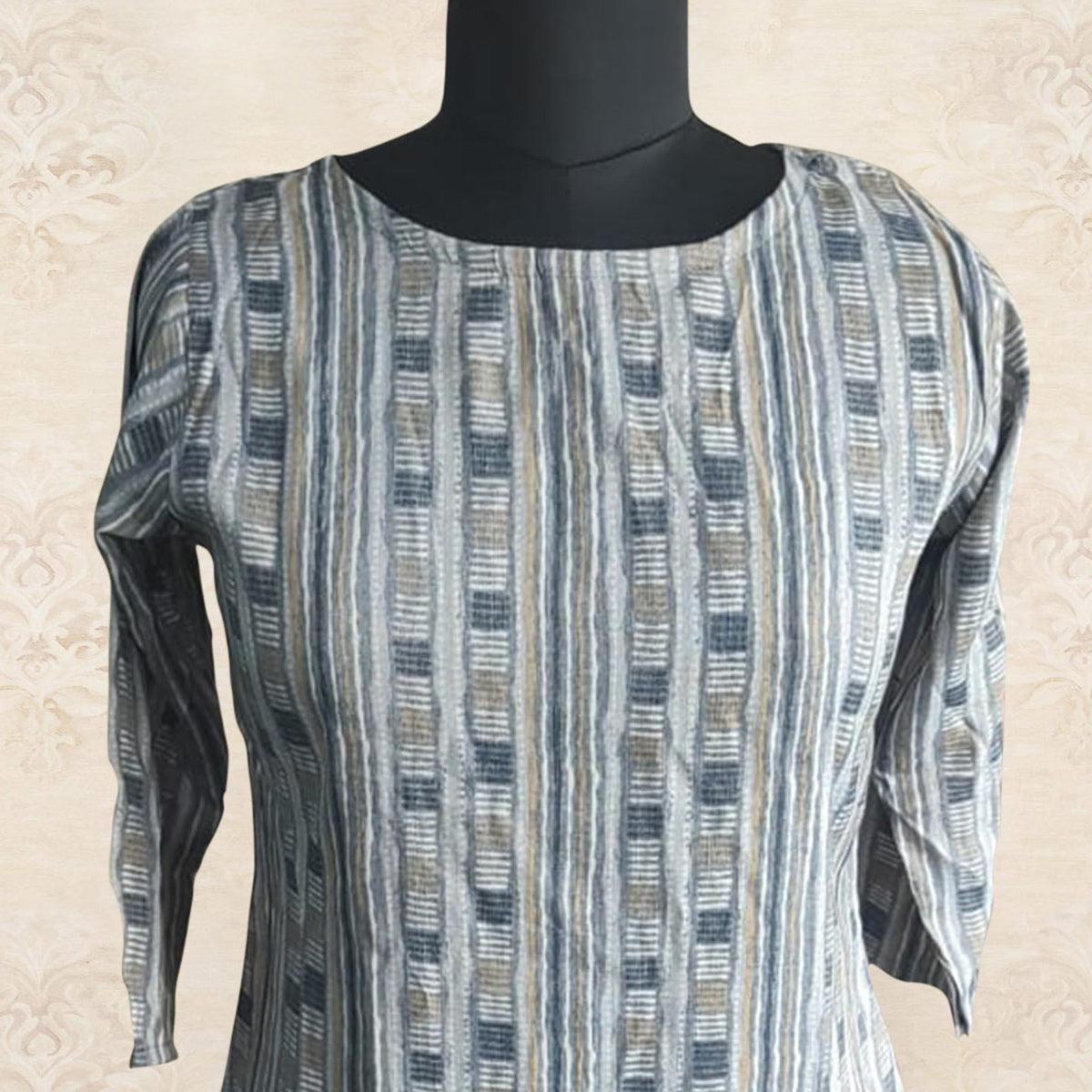 Grey Printed Rayon Top - Peachmode