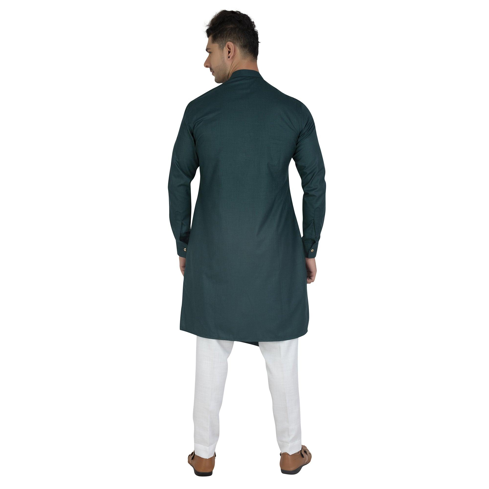 Grey Solid Poly Cotton Men's Kurta Pyjama Set - Peachmode