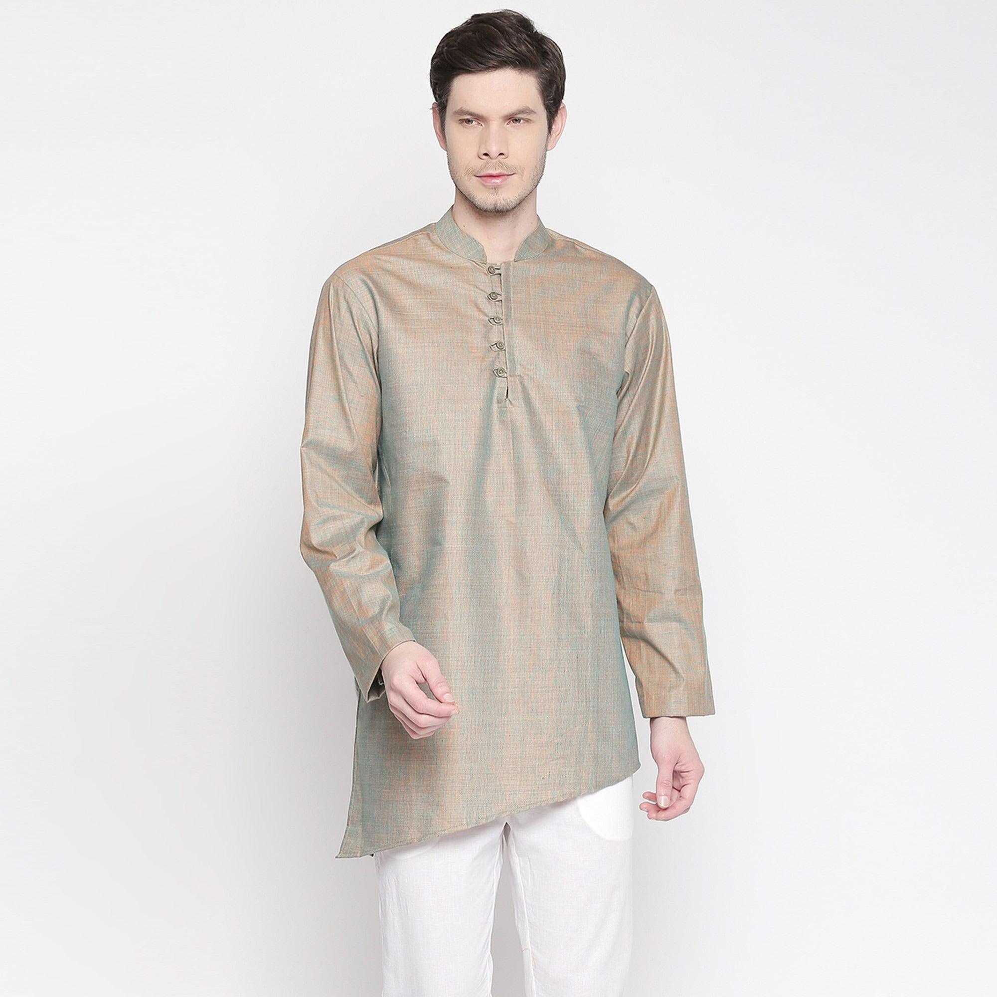 Grey Solid Pure Cotton Short Kurta - Peachmode