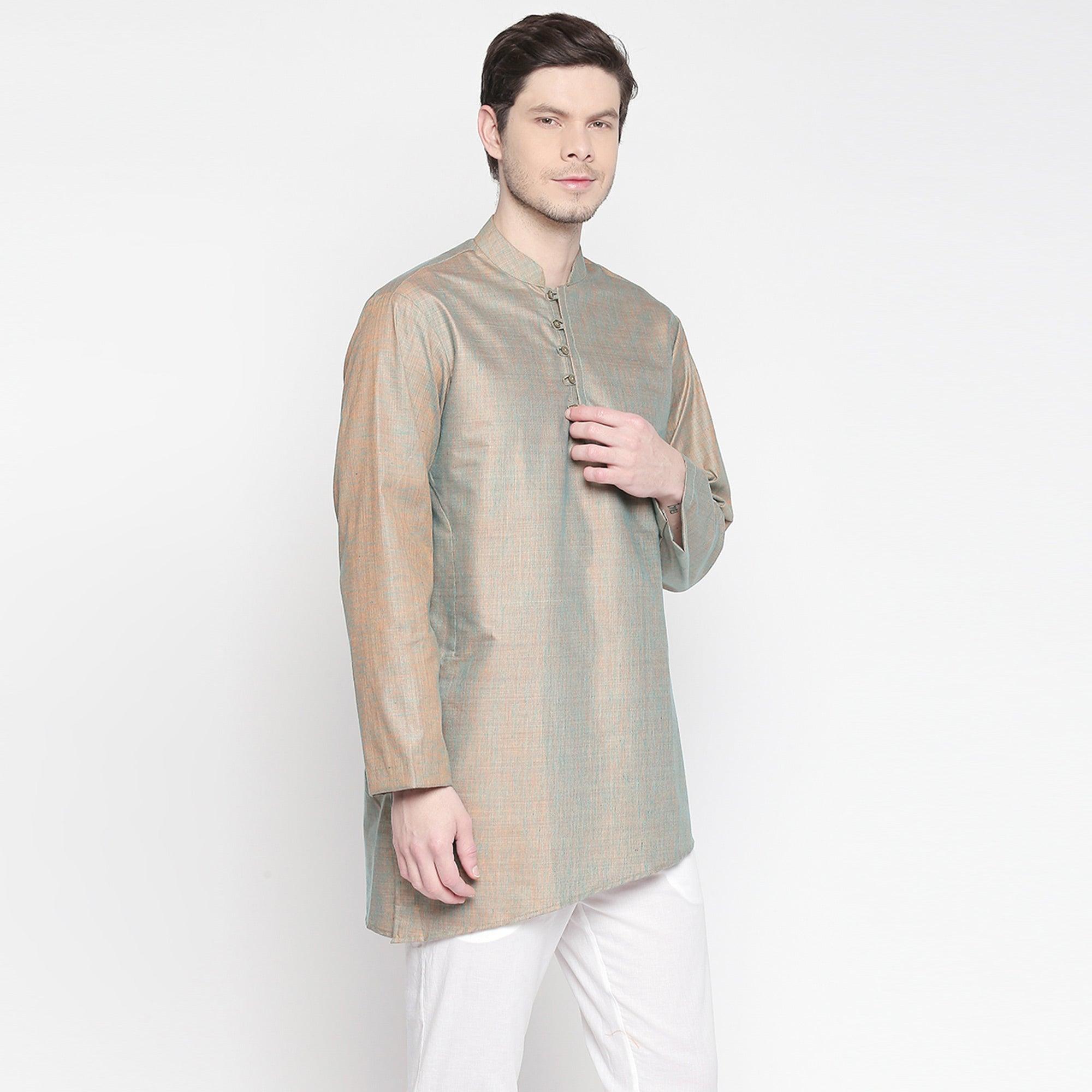 Grey Solid Pure Cotton Short Kurta - Peachmode