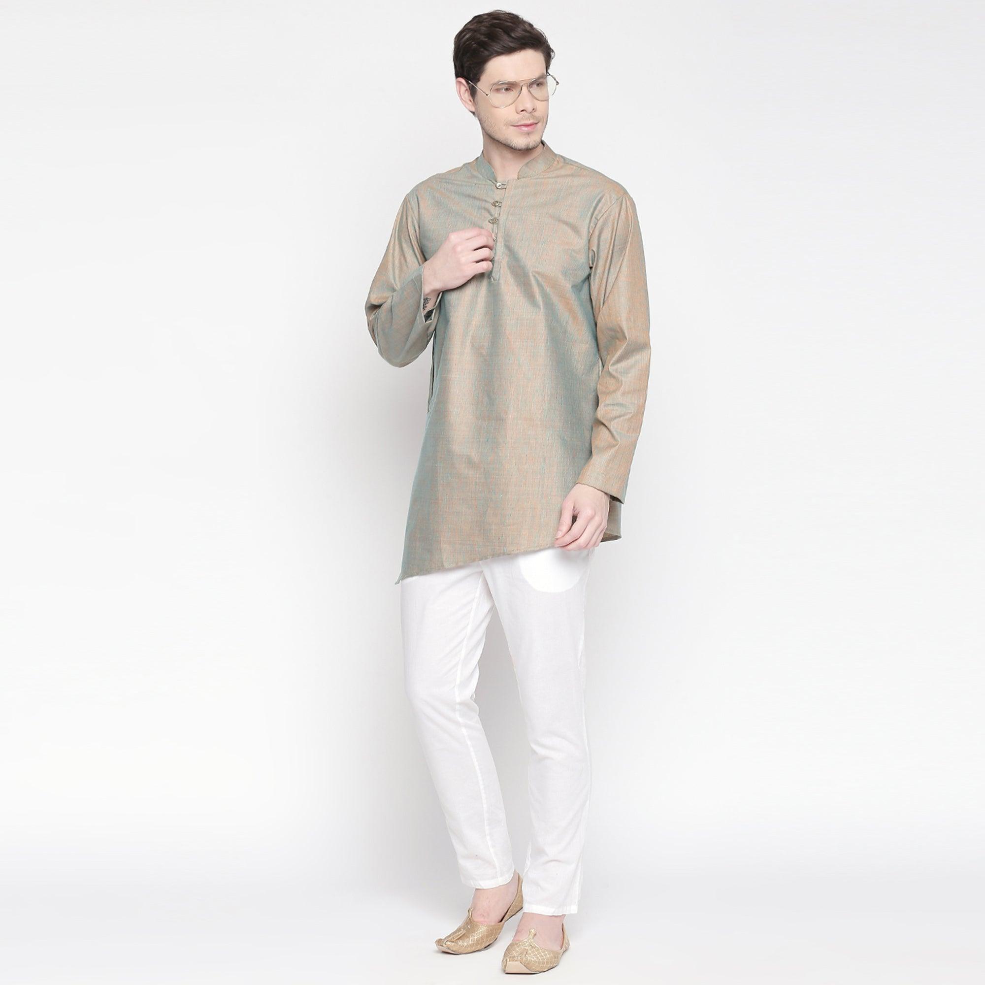 Grey Solid Pure Cotton Short Kurta - Peachmode