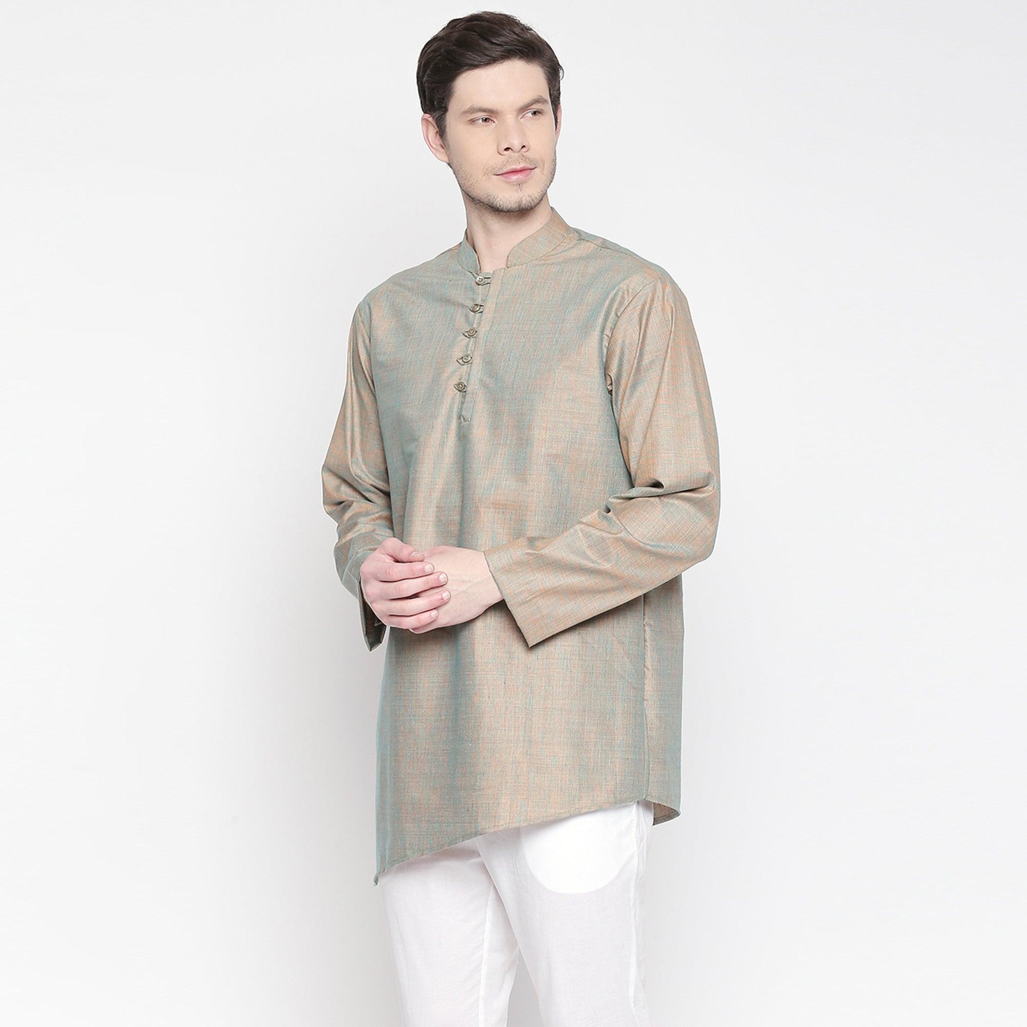 Grey Solid Pure Cotton Short Kurta - Peachmode