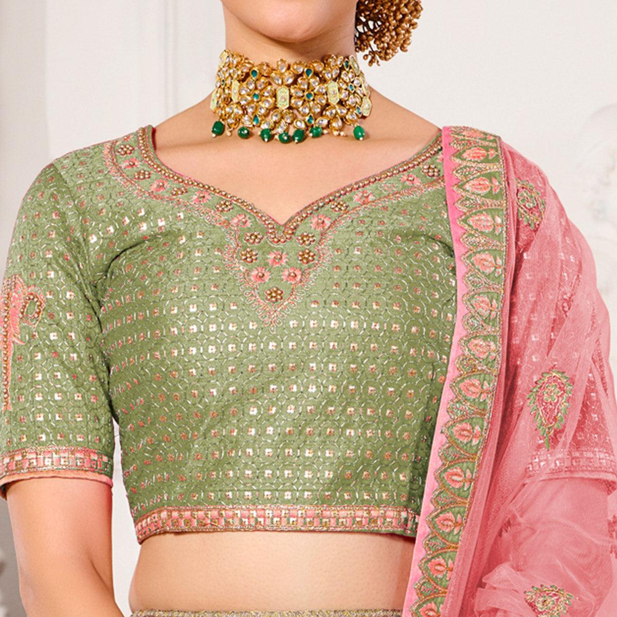 Grey Wedding Wear Embroidered Silk Lehenga Choli - Peachmode