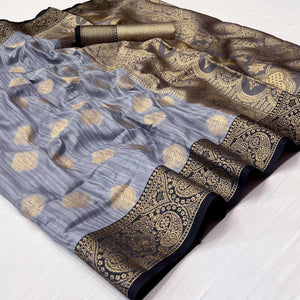 Grey Woven Art Silk Saree - Peachmode