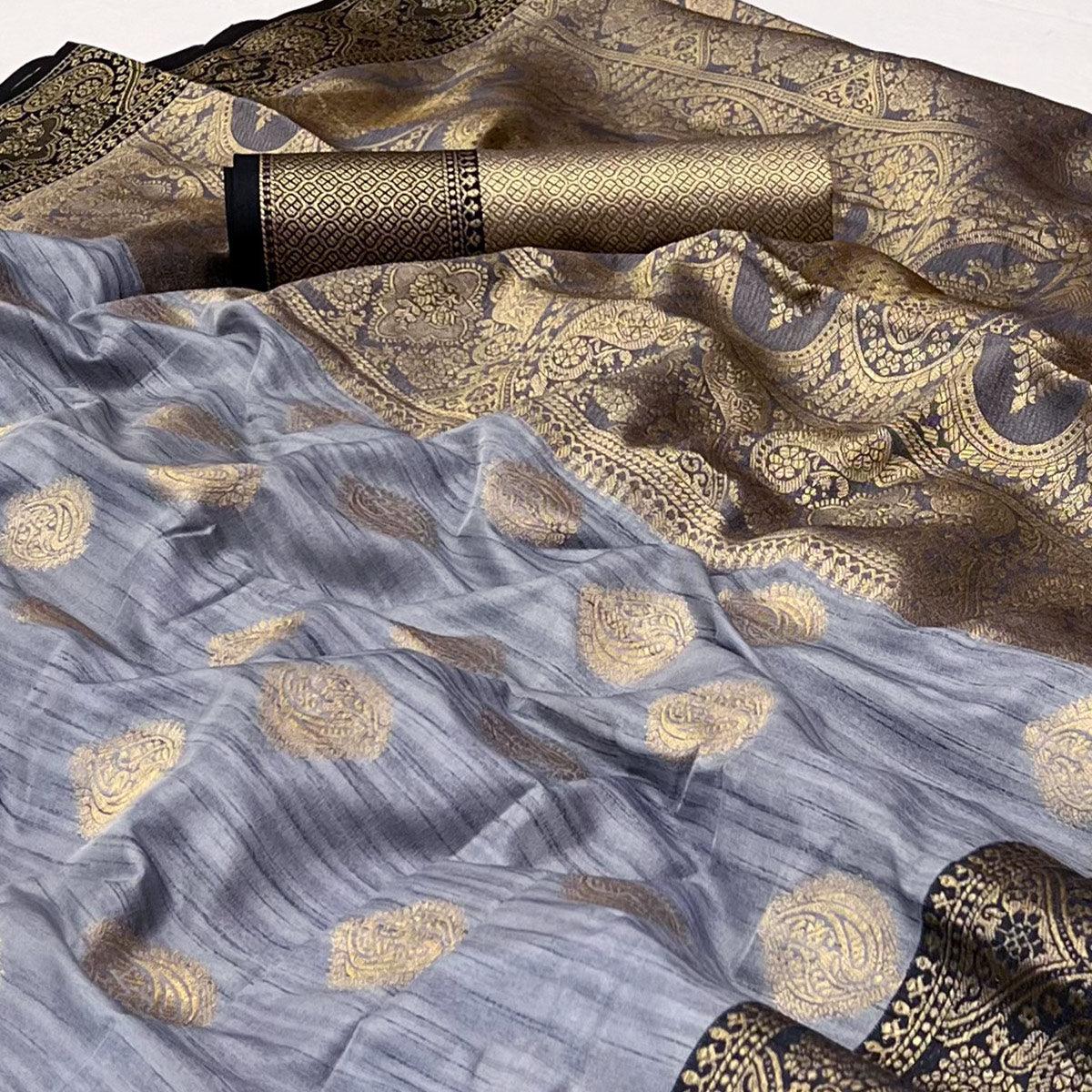 Grey Woven Art Silk Saree - Peachmode