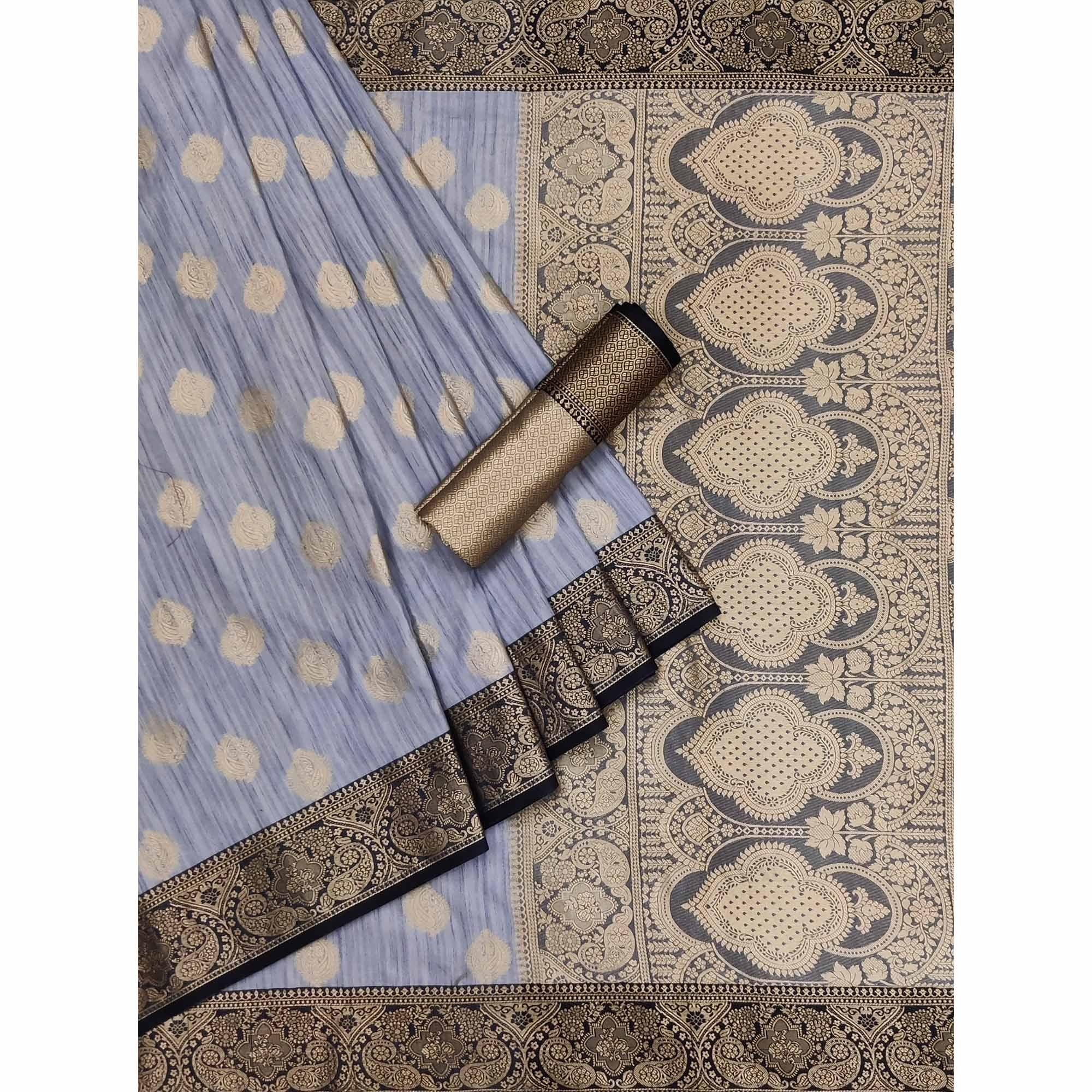 Grey Woven Art Silk Saree - Peachmode