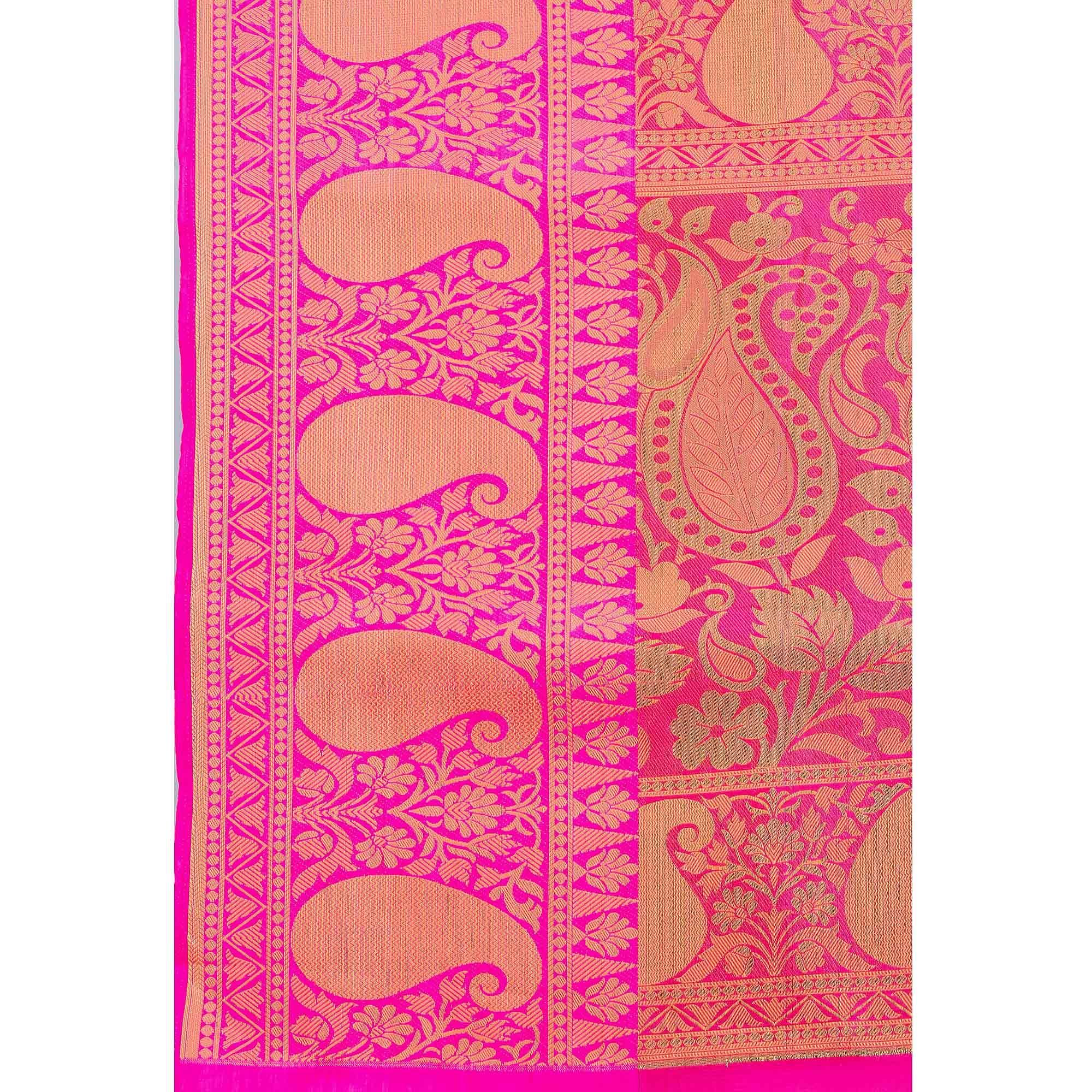 Grey Woven Banarasi Silk Saree - Peachmode