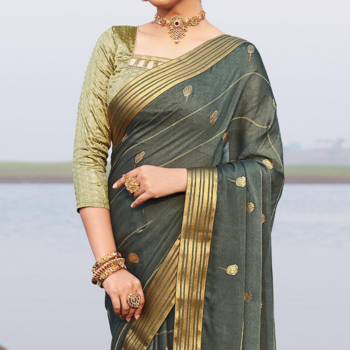 Grey Woven Chiffon Saree - Peachmode