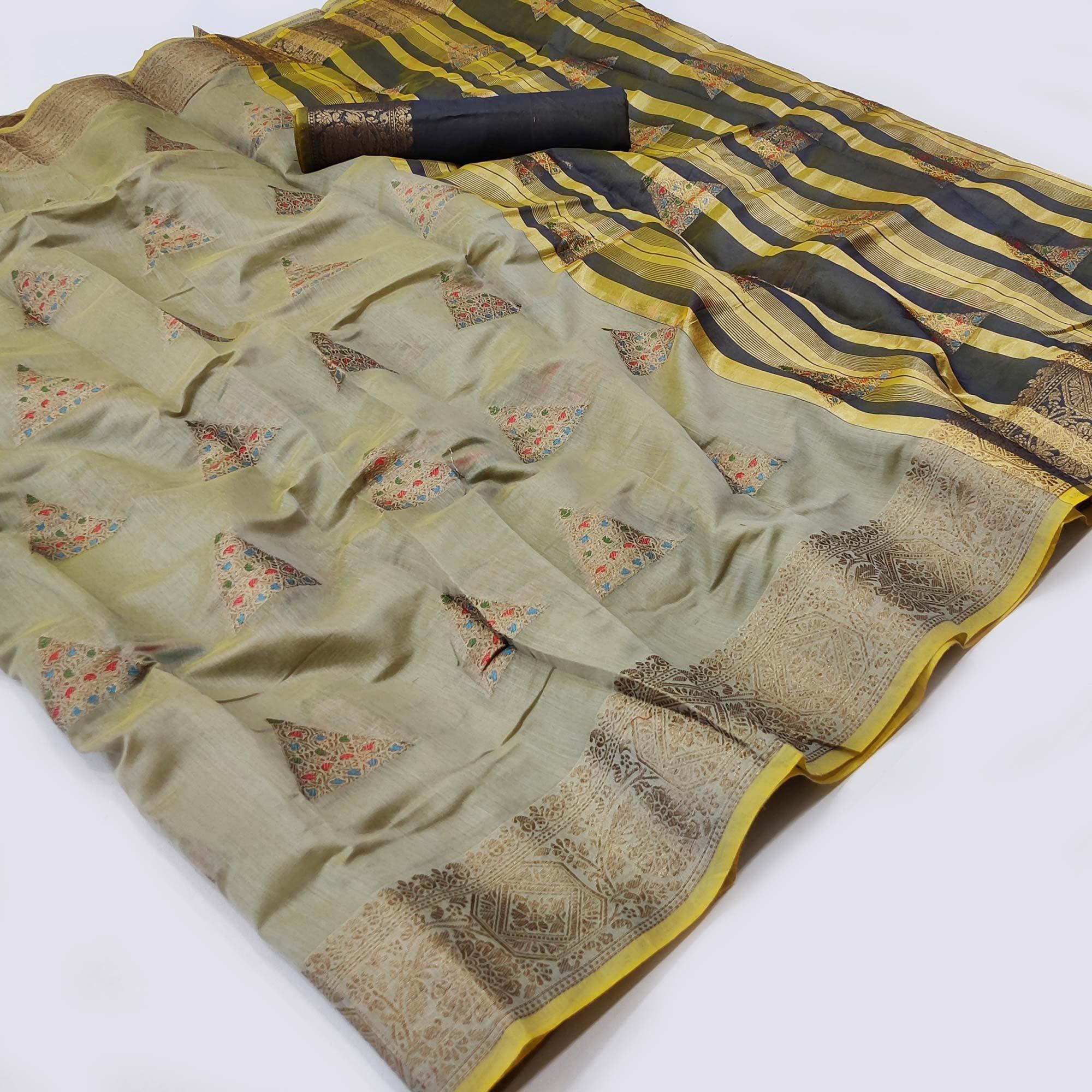 Grey Woven Cotton Silk Saree - Peachmode