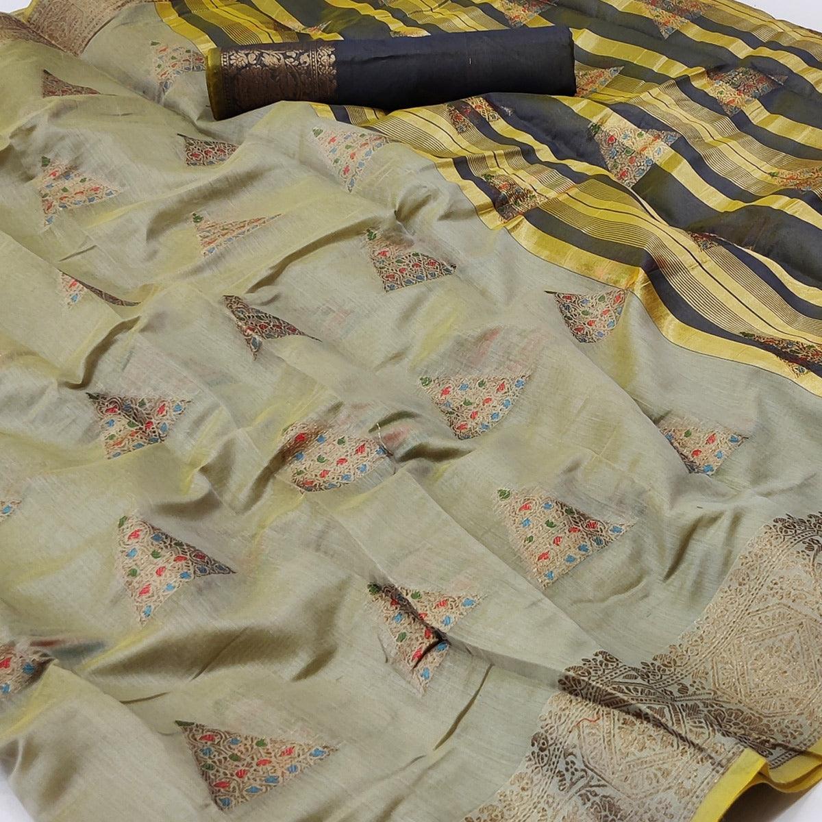 Grey Woven Cotton Silk Saree - Peachmode