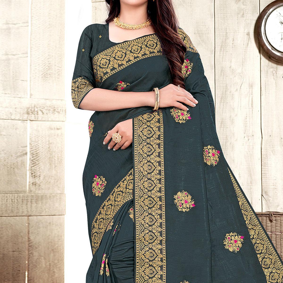 Grey Woven Cotton Silk Saree - Peachmode