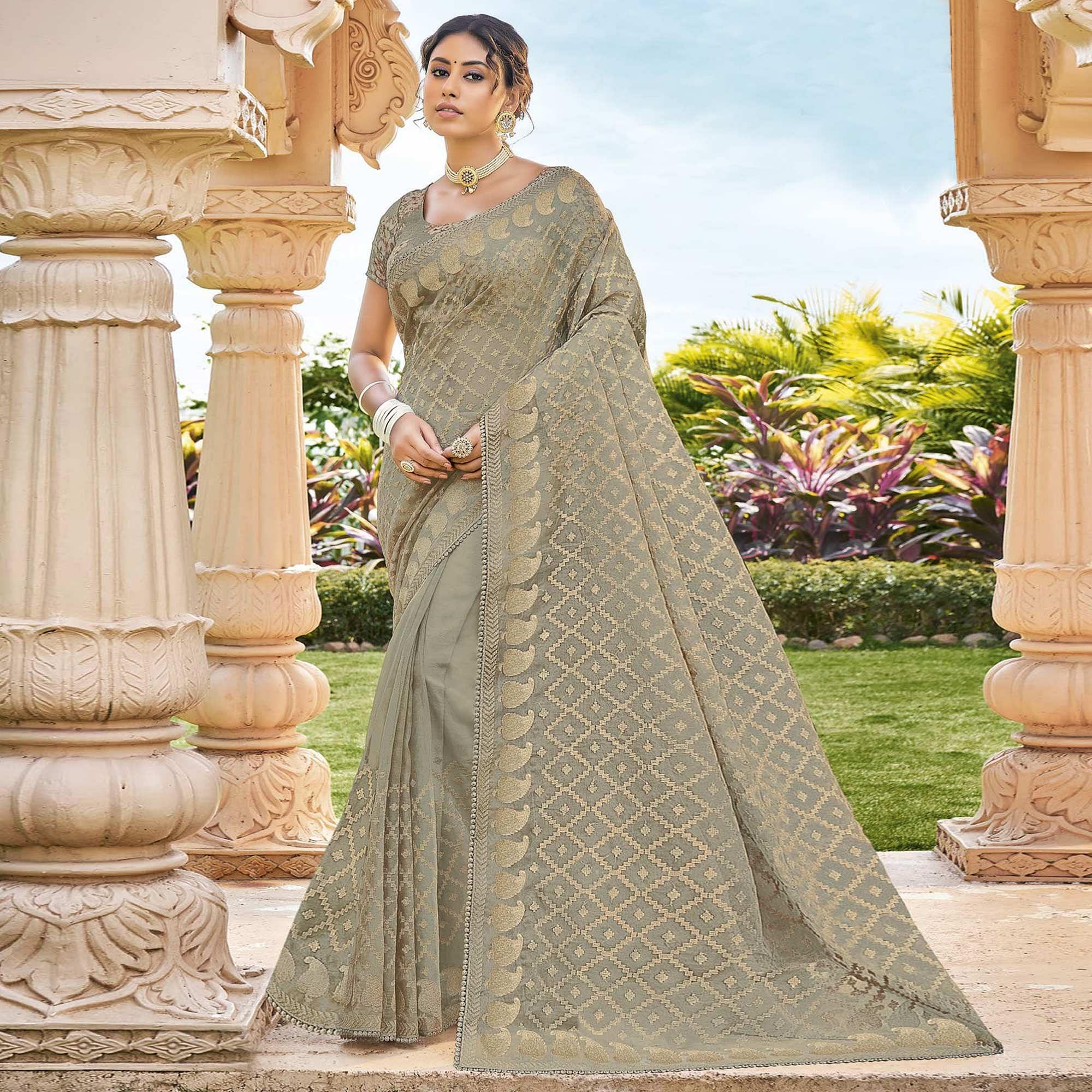 Grey Woven Georgette Saree - Peachmode