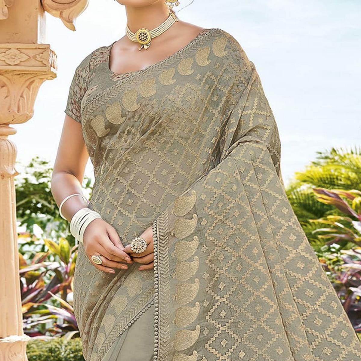 Grey Woven Georgette Saree - Peachmode