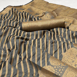 Grey Woven Organza Saree - Peachmode