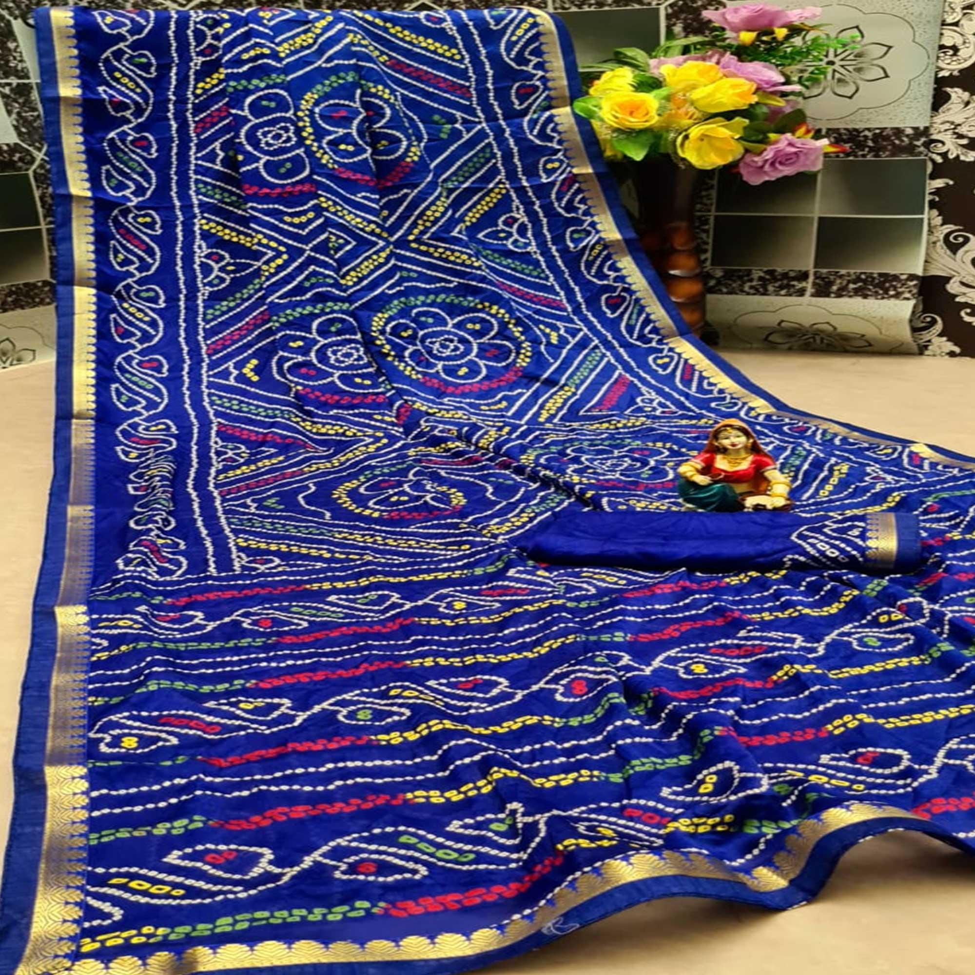 Groovy Blue Colored Festive Wear Woven Moss Georgette Saree - Peachmode