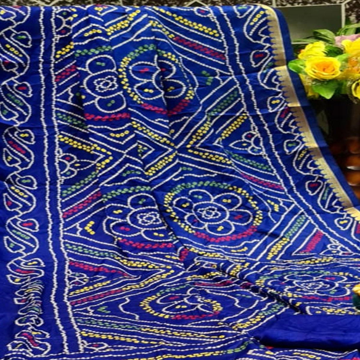 Groovy Blue Colored Festive Wear Woven Moss Georgette Saree - Peachmode