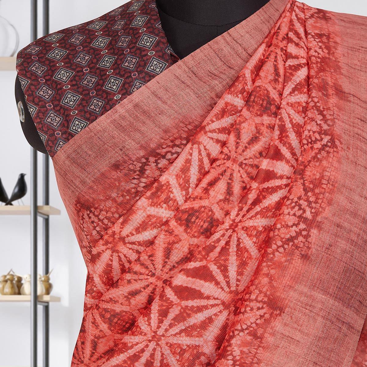 Groovy Burgundy Coloured Casual Wear Printed Linen Saree - Peachmode