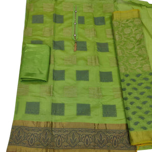 Groovy Green Colored Casual Wear Woven Banarasi Jacquard Dress Material - Peachmode