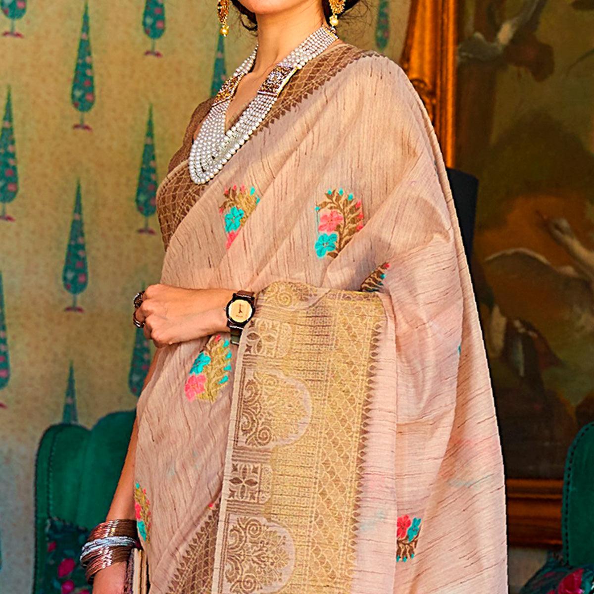 Groovy Mauve Coloured Festive Wear Woven Multi Slub Soft Silk Saree - Peachmode