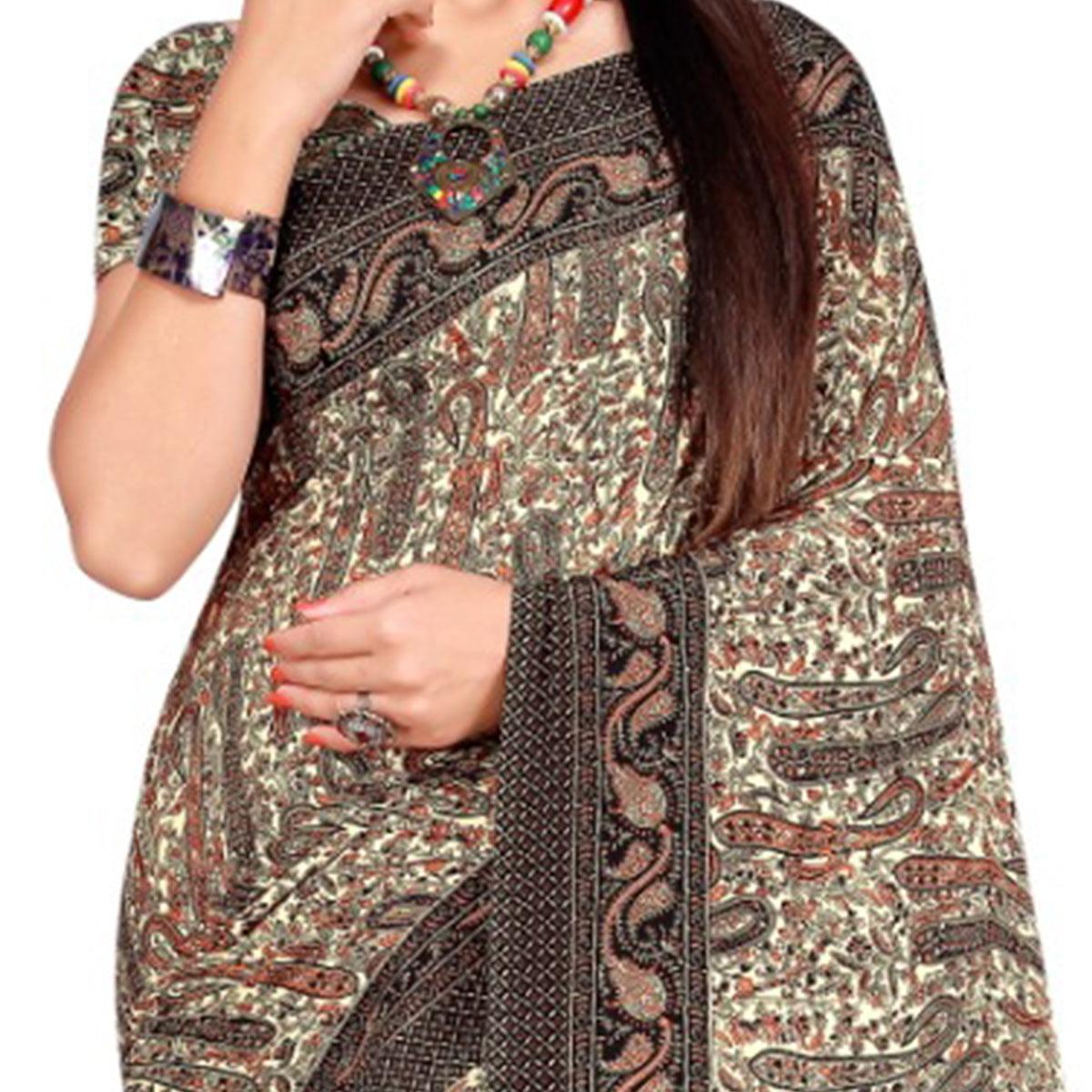 Groovy Multicolor Coloured Casual Wear Printed French Crepe Silk Saree - Peachmode