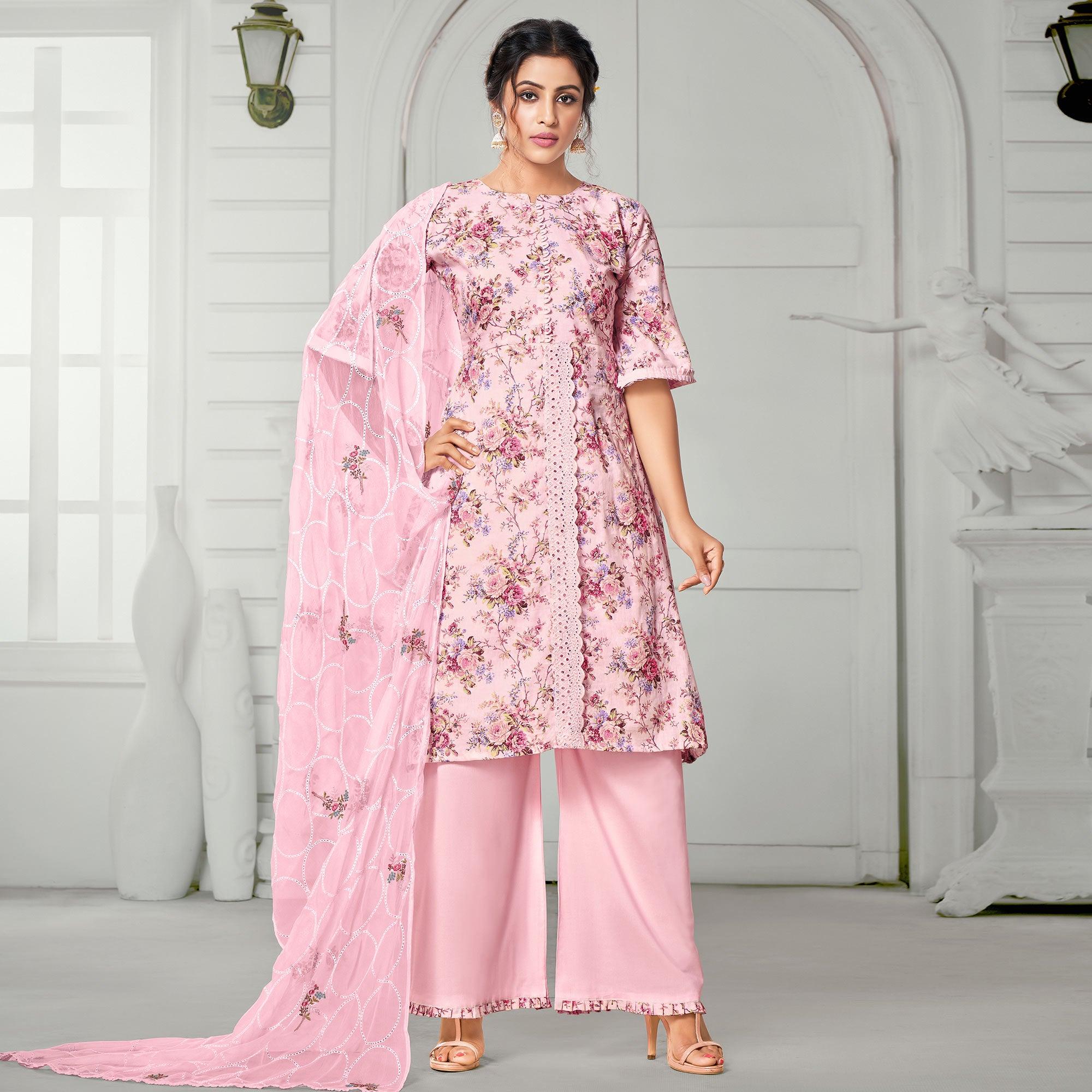 Groovy Pink Colored Casual Wear Digital Printed Cotton Dress Material - Peachmode