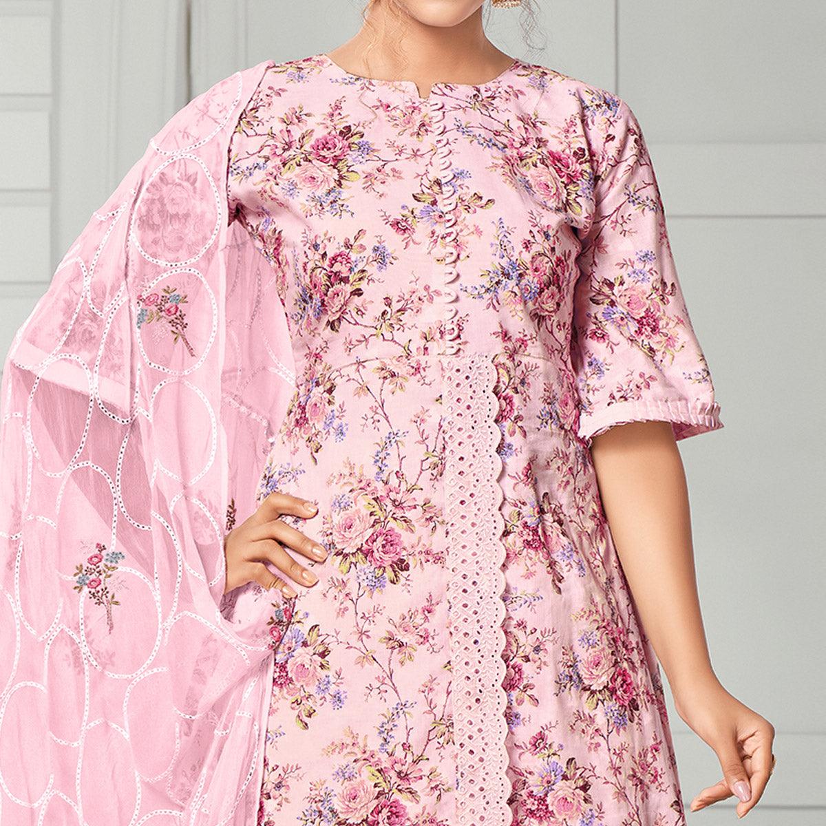 Groovy Pink Colored Casual Wear Digital Printed Cotton Dress Material - Peachmode