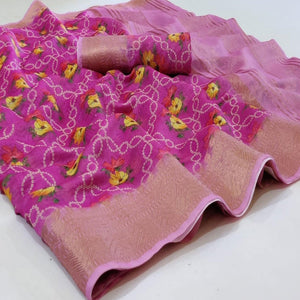 Groovy Pink Colored Festive Wear Woven Banarasi Silk Saree - Peachmode