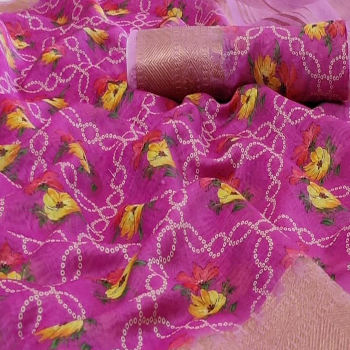 Groovy Pink Colored Festive Wear Woven Banarasi Silk Saree - Peachmode