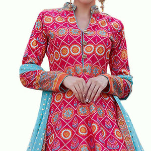 Groovy Pink Colored Partywear Digital Printed Silk Gown - Peachmode