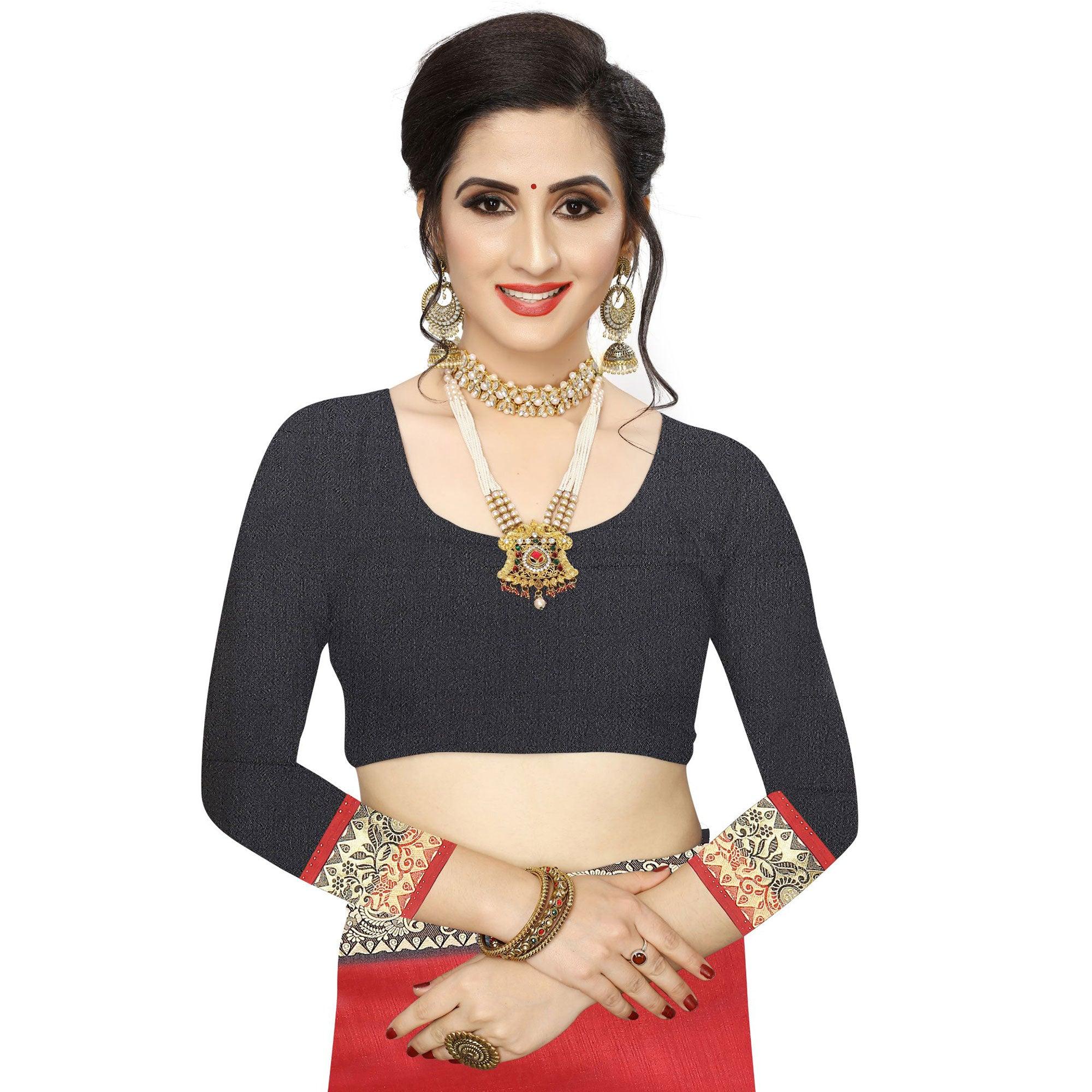 Groovy Red Colored Festive Wear Woven Vichitra Silk Saree - Peachmode