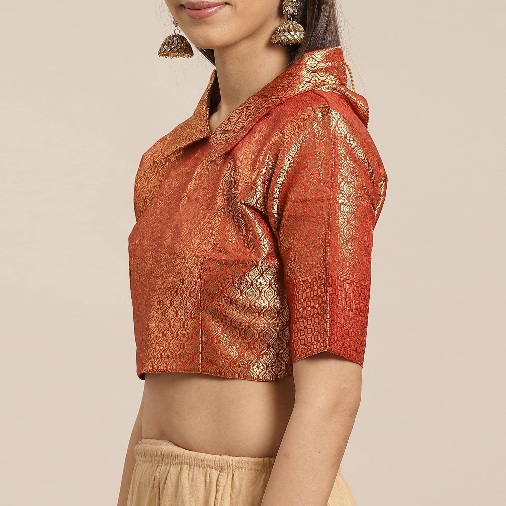 Groovy Teal Green - Red Colored Festive Wear Woven Silk Blend Saree - Peachmode