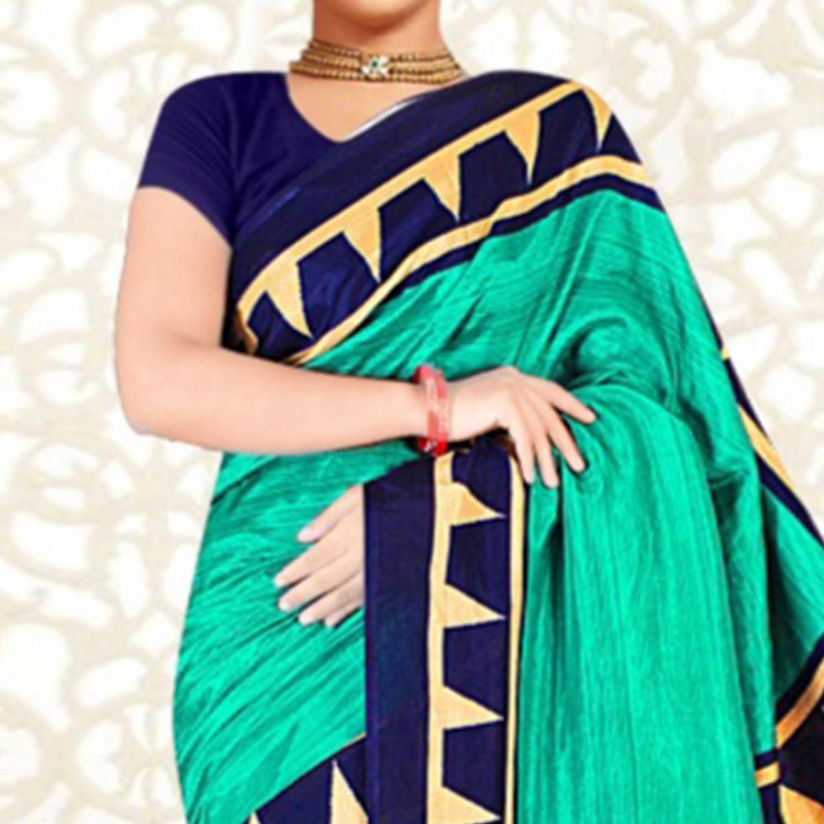 Groovy Turquoise Green Colored Casual Printed Tussar Silk Saree - Peachmode