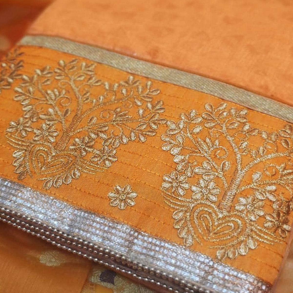Groovy Yellow Colored Casual Wear Embroidered Cotton Dress Material - Peachmode