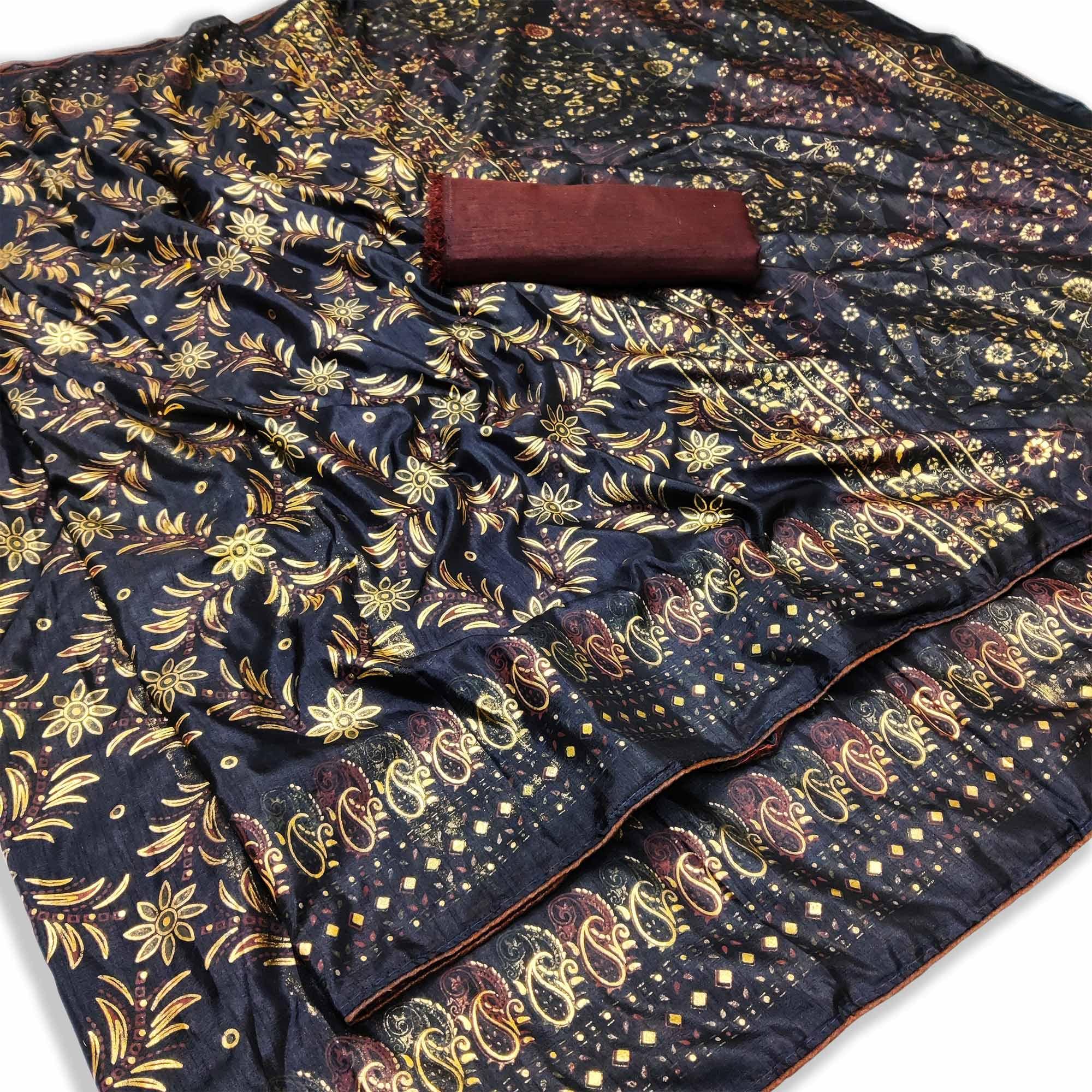 Hypnotic Black Colored Festive Wear Printed Dola Silk Saree - Peachmode