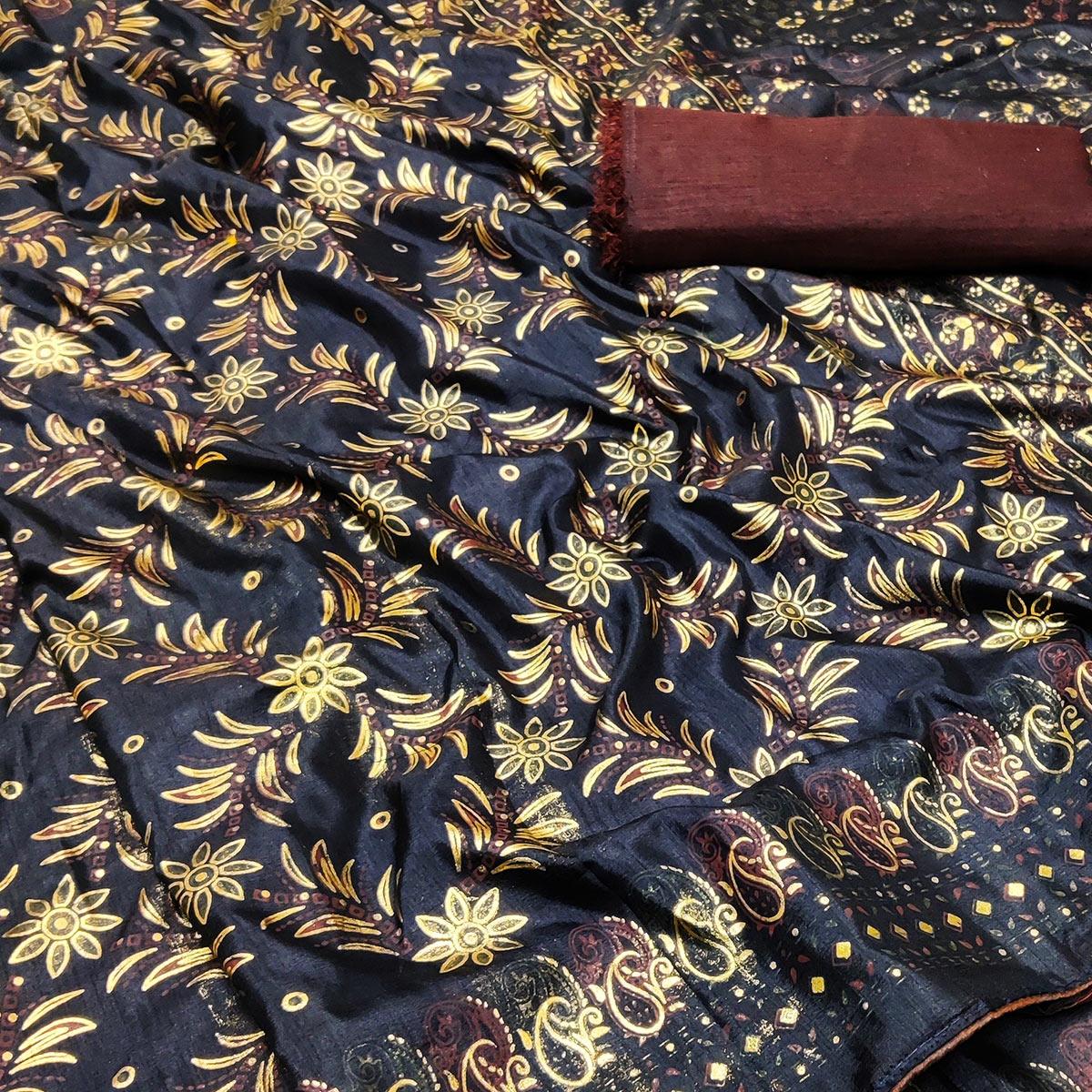 Hypnotic Black Colored Festive Wear Printed Dola Silk Saree - Peachmode