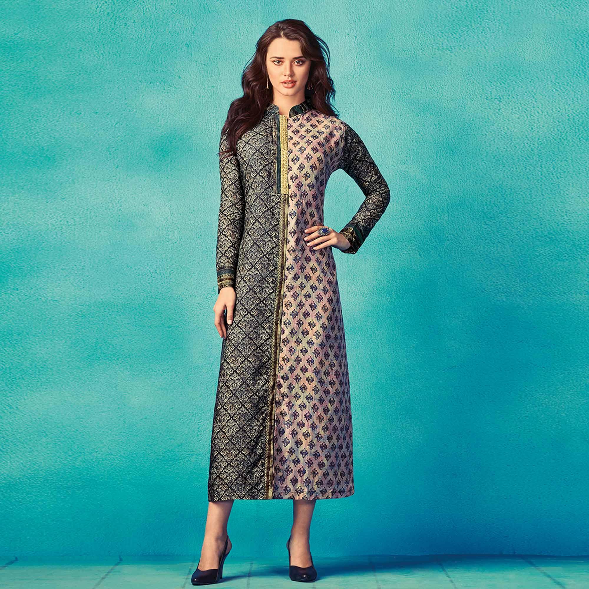 Hypnotic Black-Multi Colored Partywear Printed Cotton Kurti - Peachmode