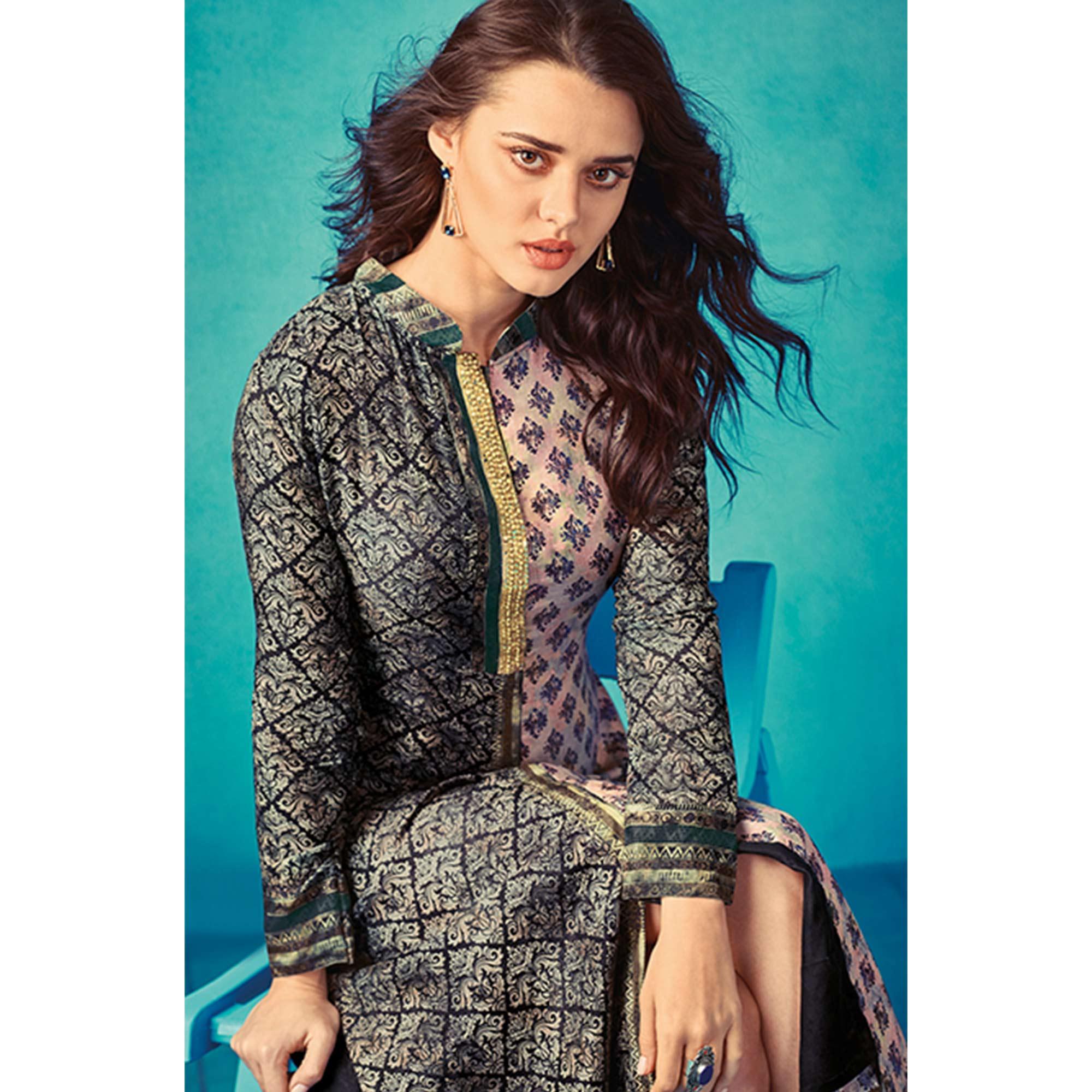 Hypnotic Black-Multi Colored Partywear Printed Cotton Kurti - Peachmode