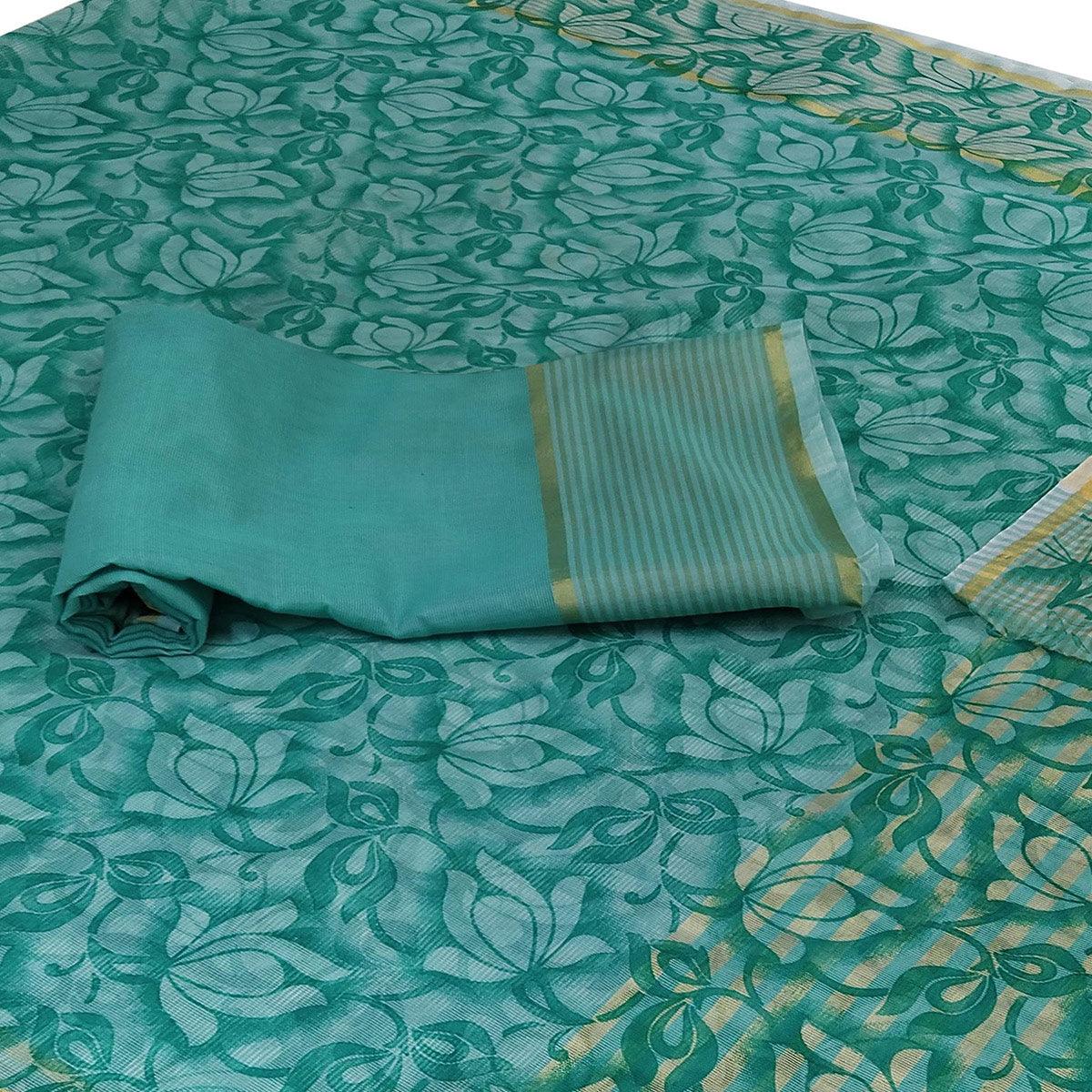 Hypnotic Blue Colored Casual Wear Floral Printed Net Saree - Peachmode