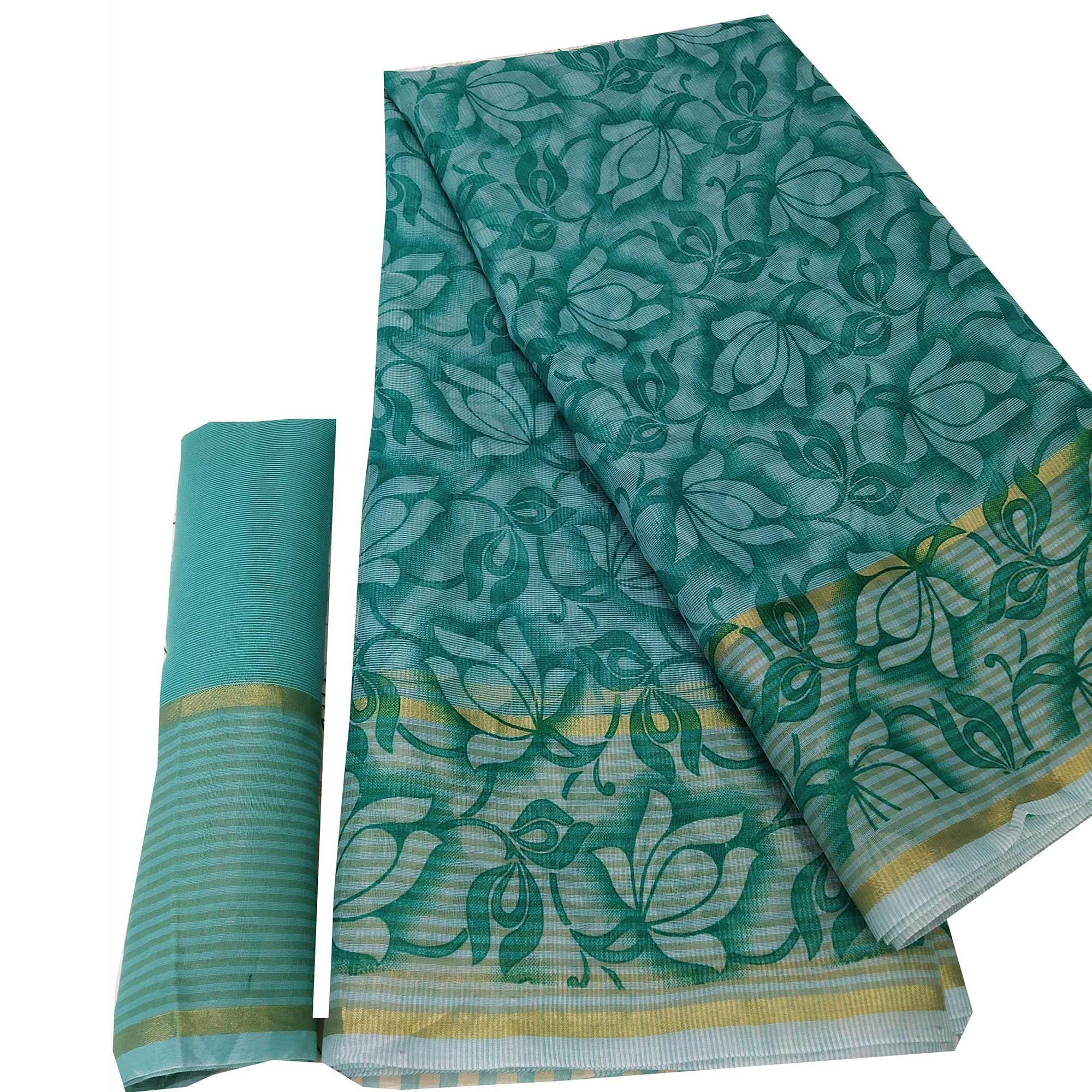 Hypnotic Blue Colored Casual Wear Floral Printed Net Saree - Peachmode