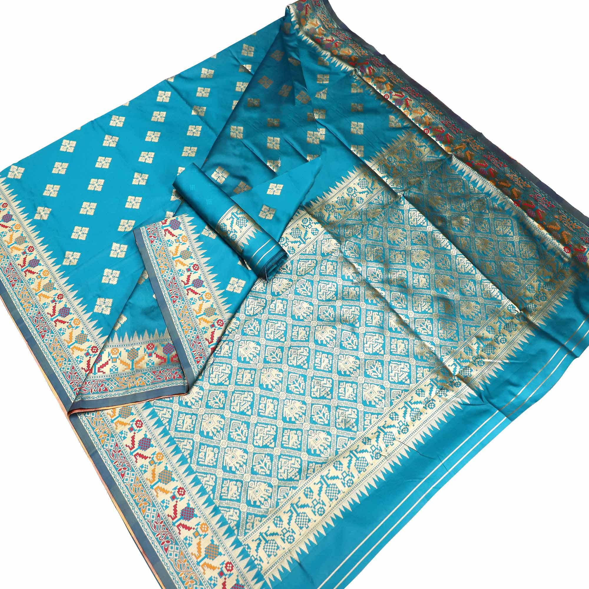 Hypnotic Blue Colored Festive Wear Woven Banarasi Silk Saree - Peachmode