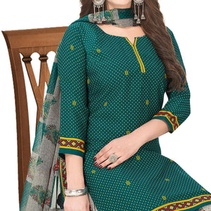 Hypnotic Green Colored Casual Wear Printed Crepe Patiala Dress Material - Peachmode