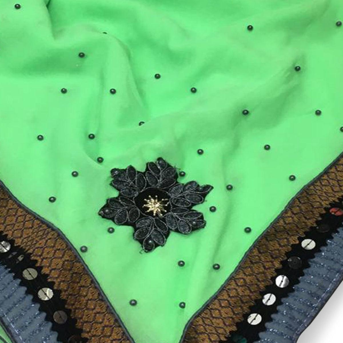 Hypnotic Green Colored Partywear Chiffon Saree - Peachmode