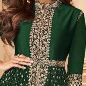 Hypnotic Green Colored Partywear Embroidered Faux Georgette Abaya Style anarkali  Suit - Peachmode