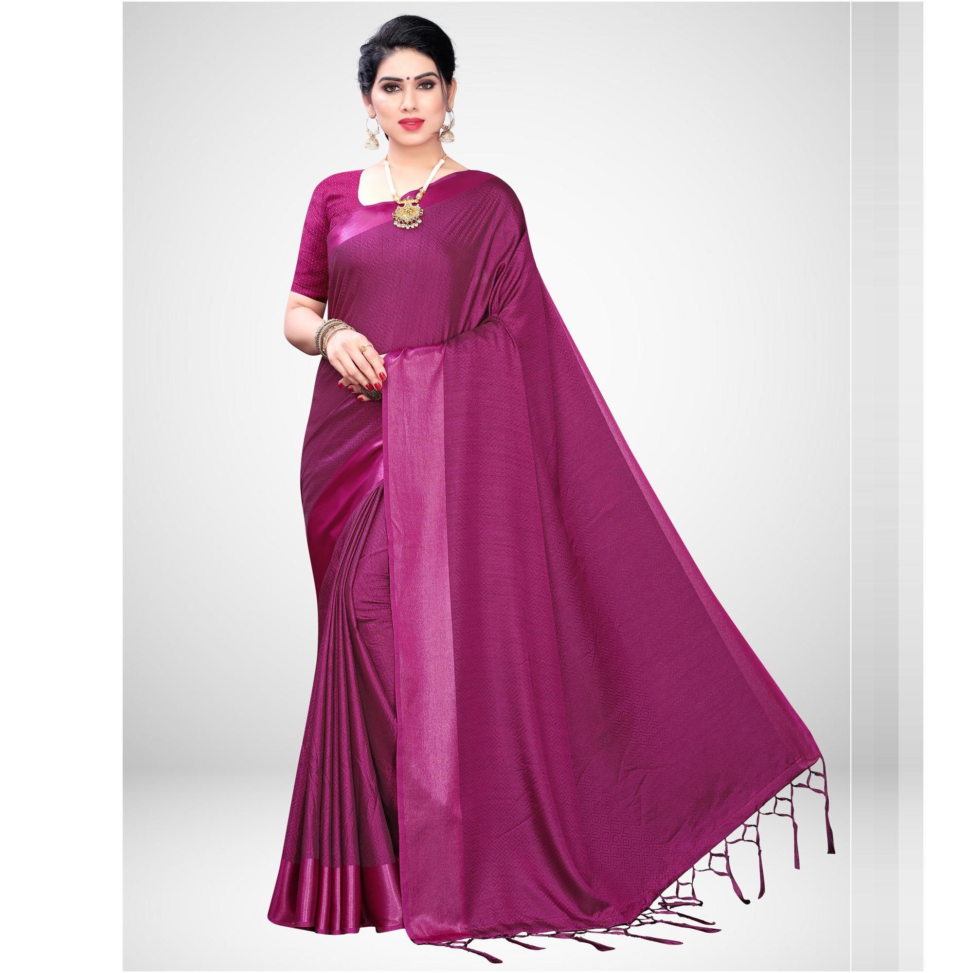 Hypnotic Magenta Colored Festive Wear Woven Satin Saree - Peachmode