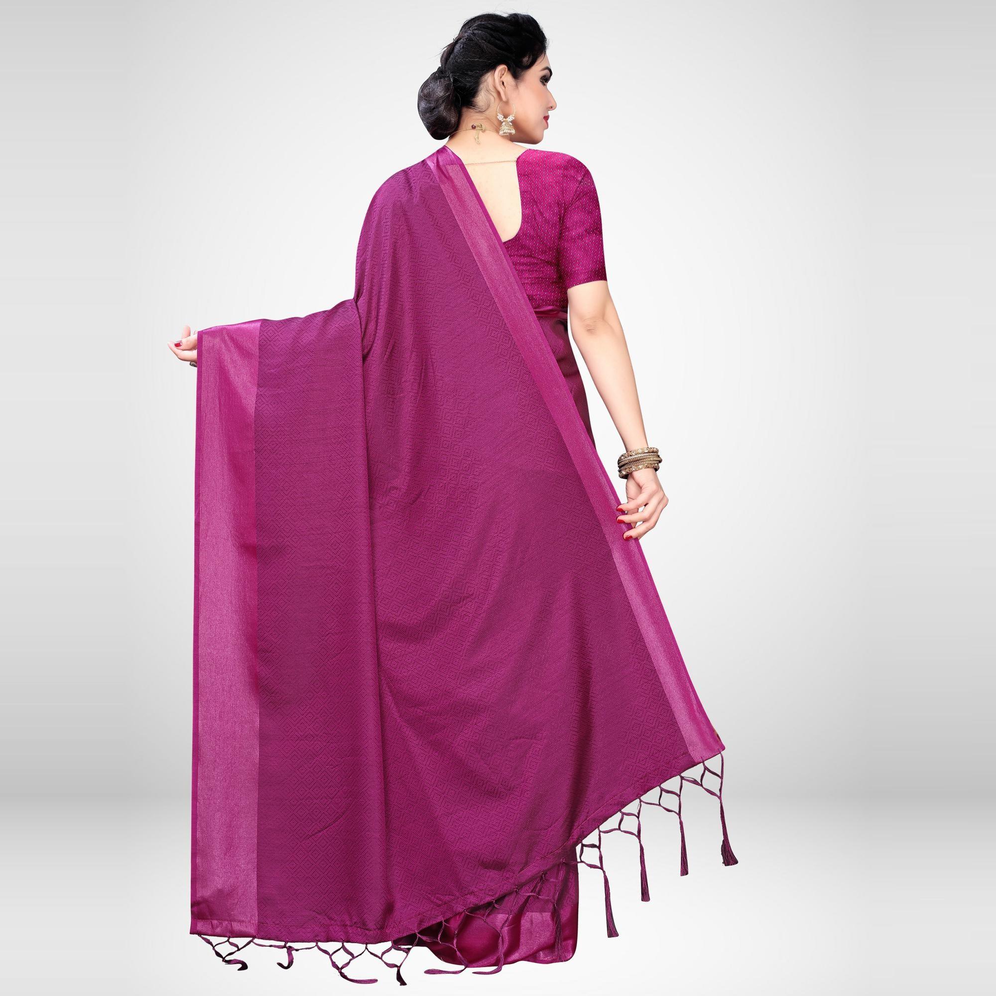 Hypnotic Magenta Colored Festive Wear Woven Satin Saree - Peachmode