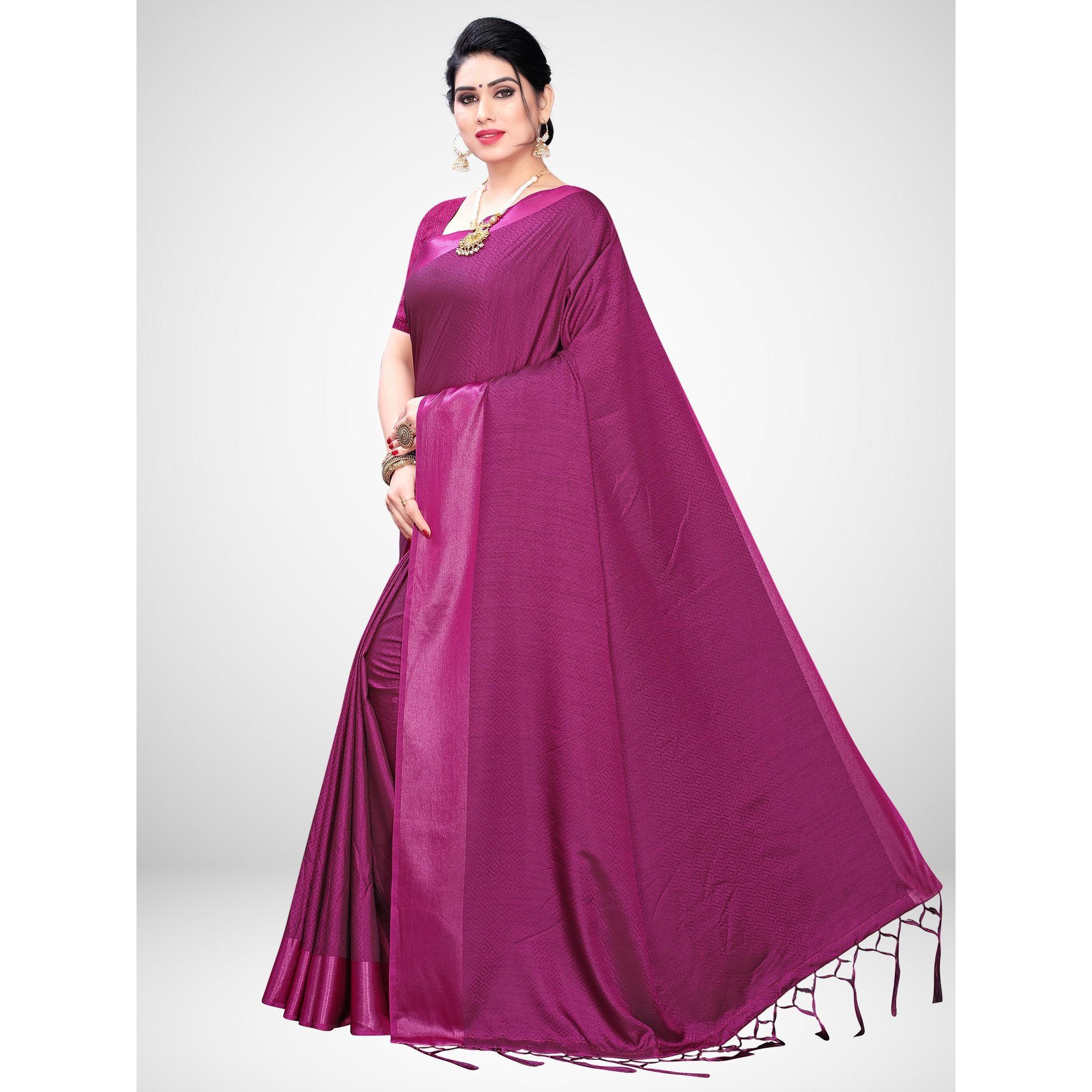 Hypnotic Magenta Colored Festive Wear Woven Satin Saree - Peachmode